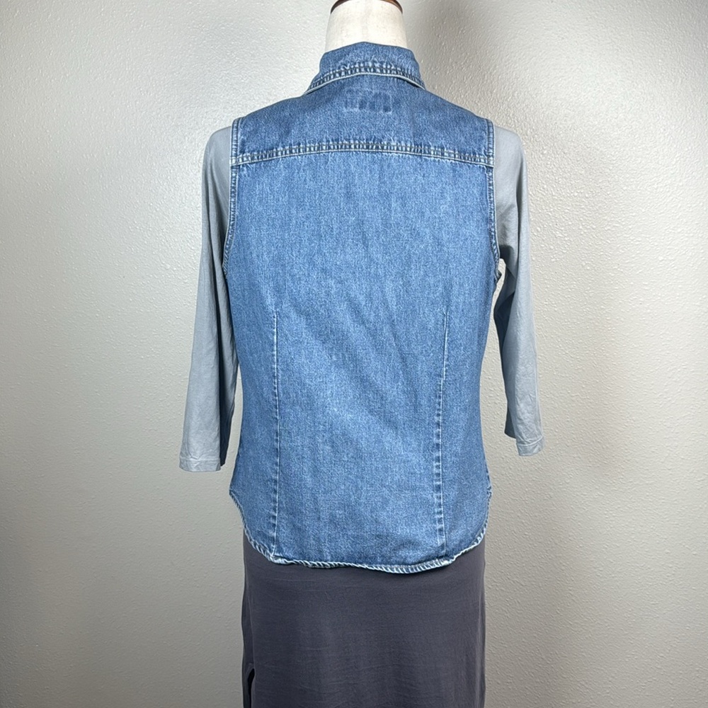 VTG Limited Denim Vest Women M Full Zip Lightweight Snap Pockets Hong Kong 90s - Picture 5 of 16